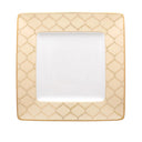 Beige square plate with gold geometric pattern on a gray background