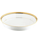 White bowl with gold rim on a white background