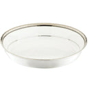 White ceramic bowl with silver decorative rim on a white background