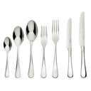 Set of silver cutlery including spoons, forks, and knives on a white background